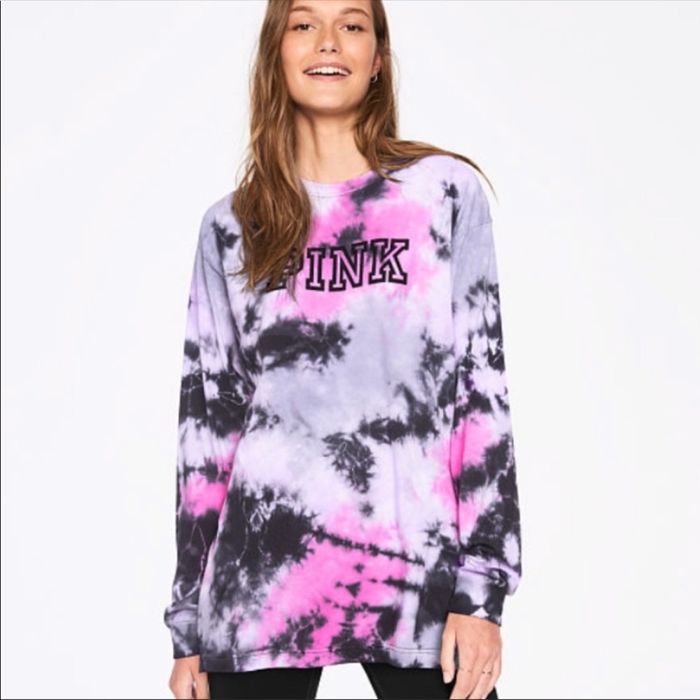 Victoria secret pink tie dye campus tee medium new